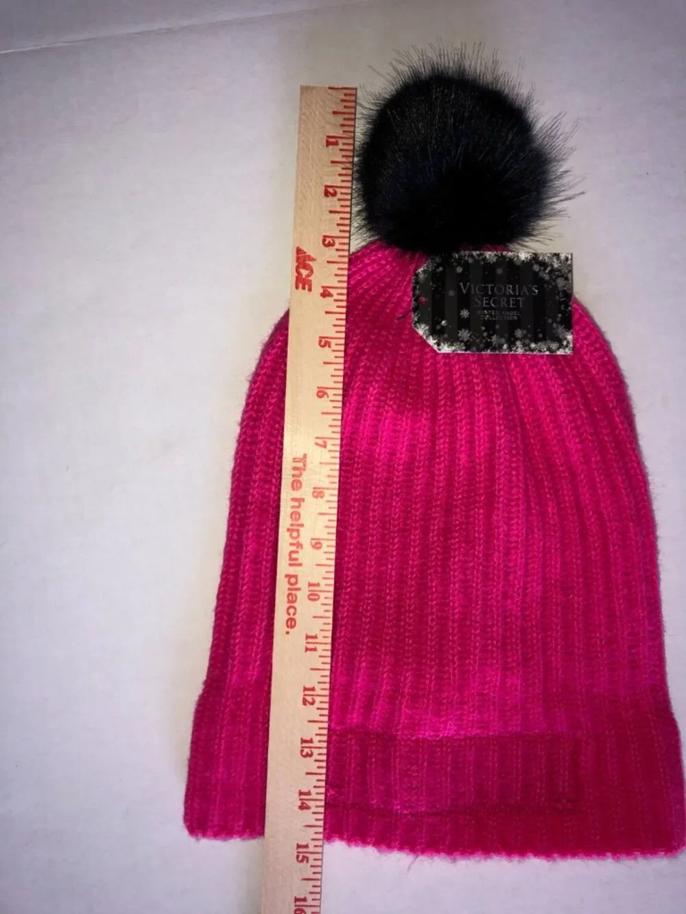 Victoria's Secret Pink Knit Beanie Hat Black Pom-Pom One Size Women Winter